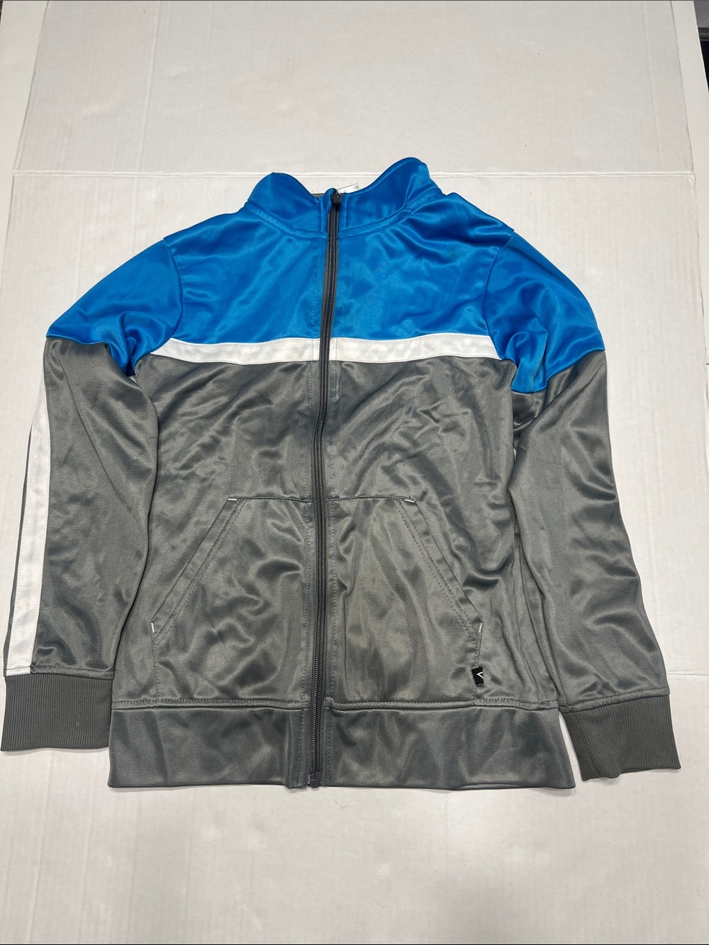 Kids Blue and Gray Zip-Front Athletic Jacket